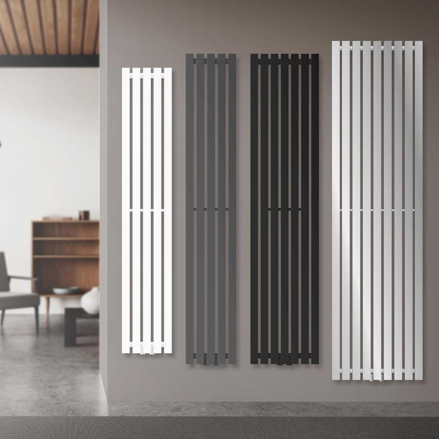 Radiateur mural design moderne installé par Plomb’Up, chauffagiste à Mons